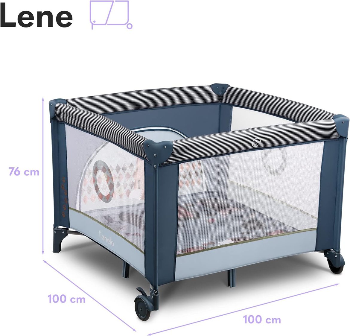 LIONELO FIE resesäng med lekhage 100x100cm UPP TILL 15KG