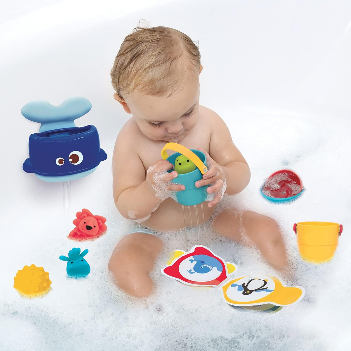 Set de jucării pentru baie LUDI 9 piese + cutie cu mâner
