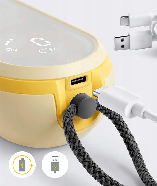 Zbliżenie panelu laktatora Medela Freestyle Flex, gniazda USB i końcówek przewodu.