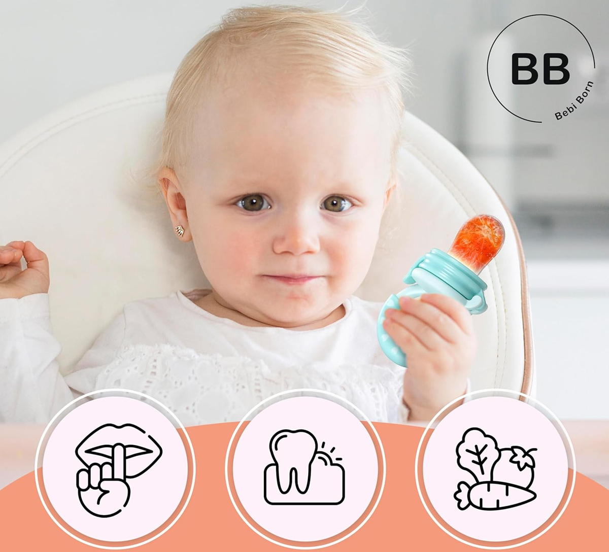 BEBI BORN massaggiagengive dosatore di frutta per bambini 3-24 mesi 3 beccucci
