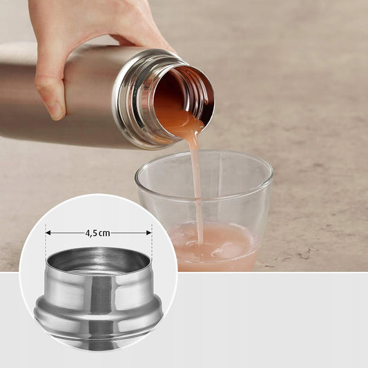 REER Pure termos ze stali nierdzewnej 450 ml srebrny z otworem 4,5 cm, szczelny do gorących i zimnych napojów