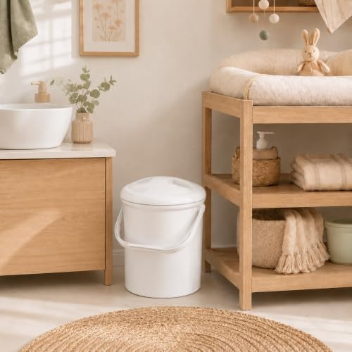 Rotho Babydesign biały kosz w pokoju przy komodzie