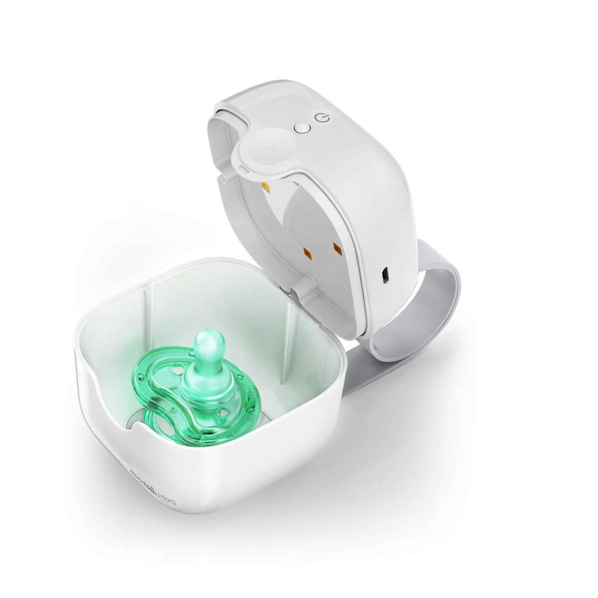 MUNCHKIN UV 59s podręczny STERYLIZATOR 7,5 cm do smoczków, biały, USB lub bateryjny