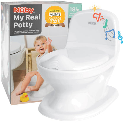 Nuby My Real Potty – biały nocnik treningowy i opakowanie
