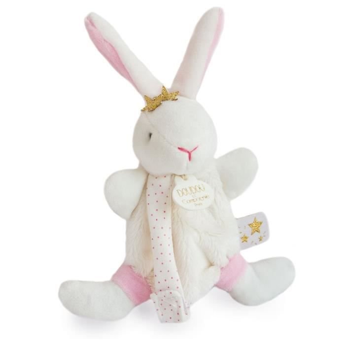 DOUDOU et COMPAGNIE królik z uchwytem na smoczek, przytulanka 15 cm, 0+