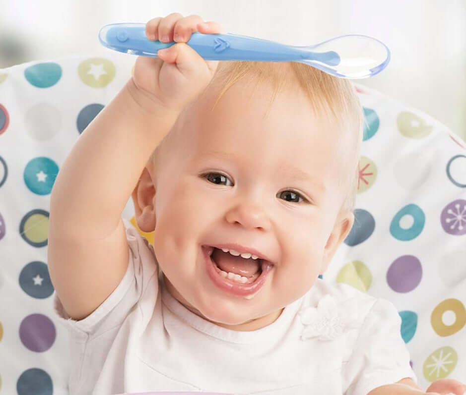 FUTURE FOUNDER łyżeczka silikonowa 6 m+ niebieska, miękka łyżeczka dla niemowląt z ergonomicznym uchwytem