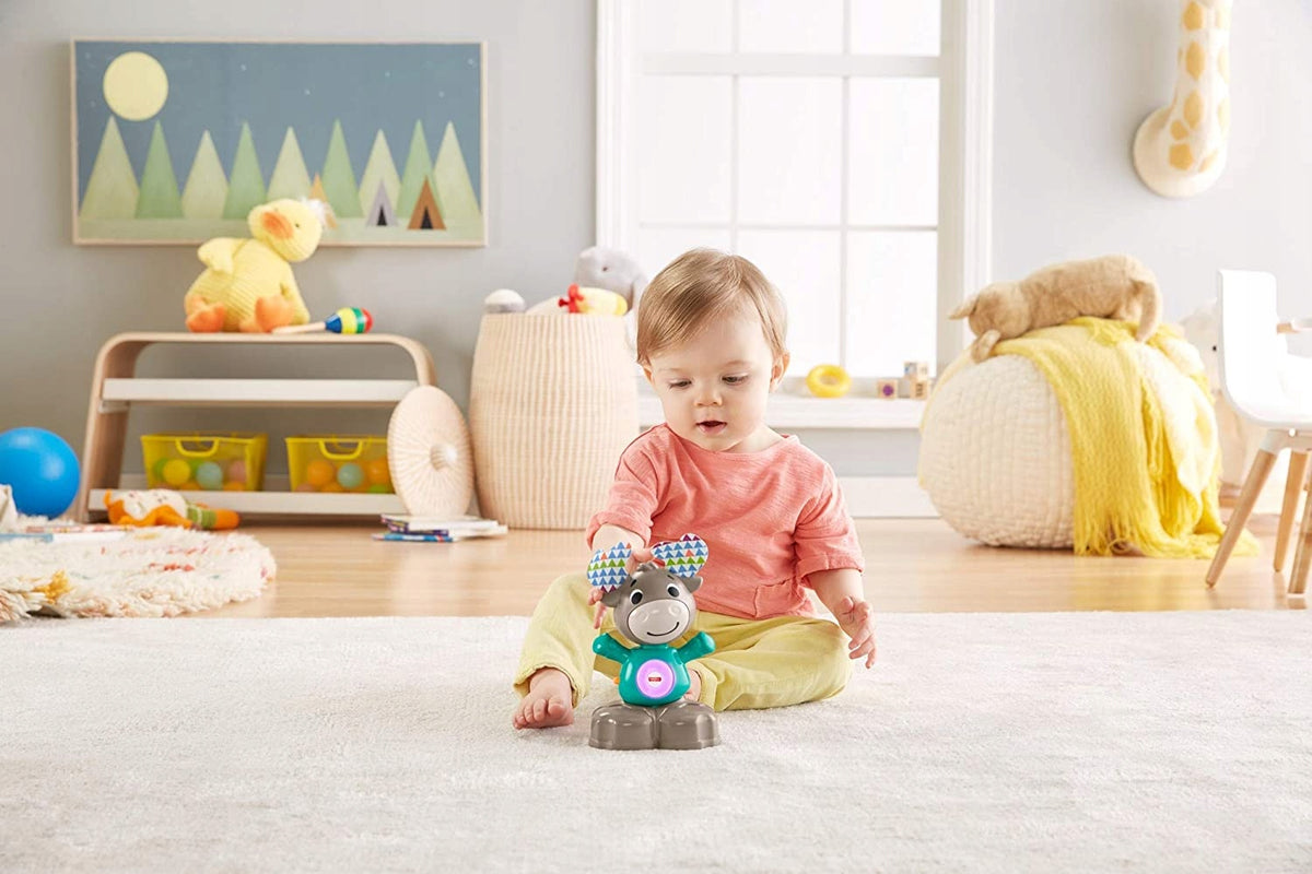 FISHER-PRICE GHR20 interaktywny ŁOŚ język angielski, edukacyjna zabawka dla niemowląt 9 m+, szaro-zielona