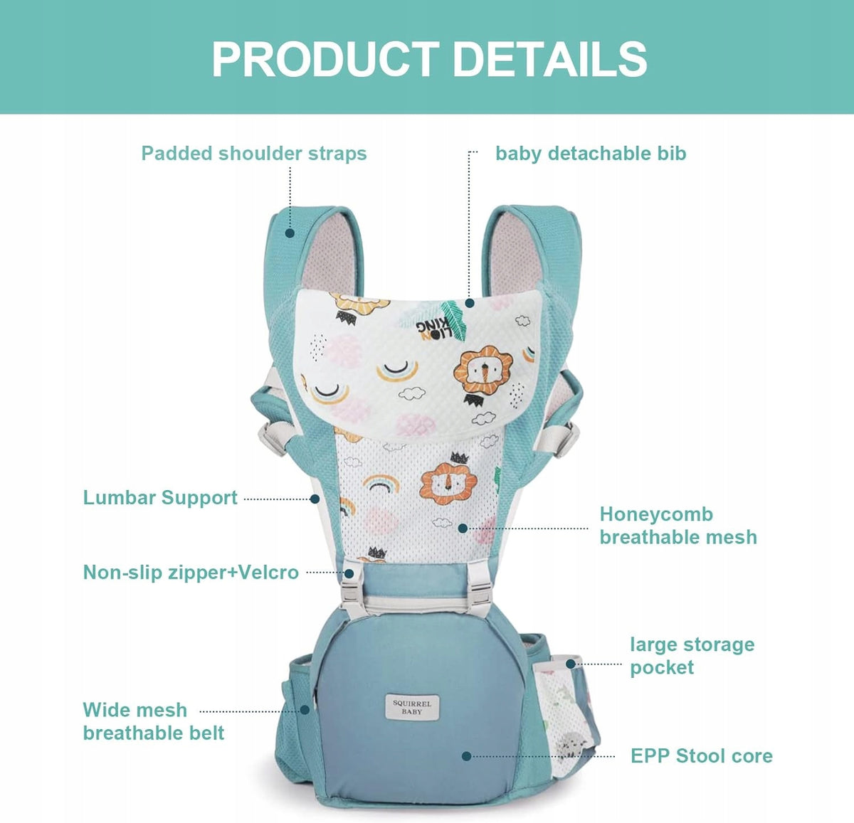 NUKIED ergonomische Babytrage mit Hüftgurt 6-in-1