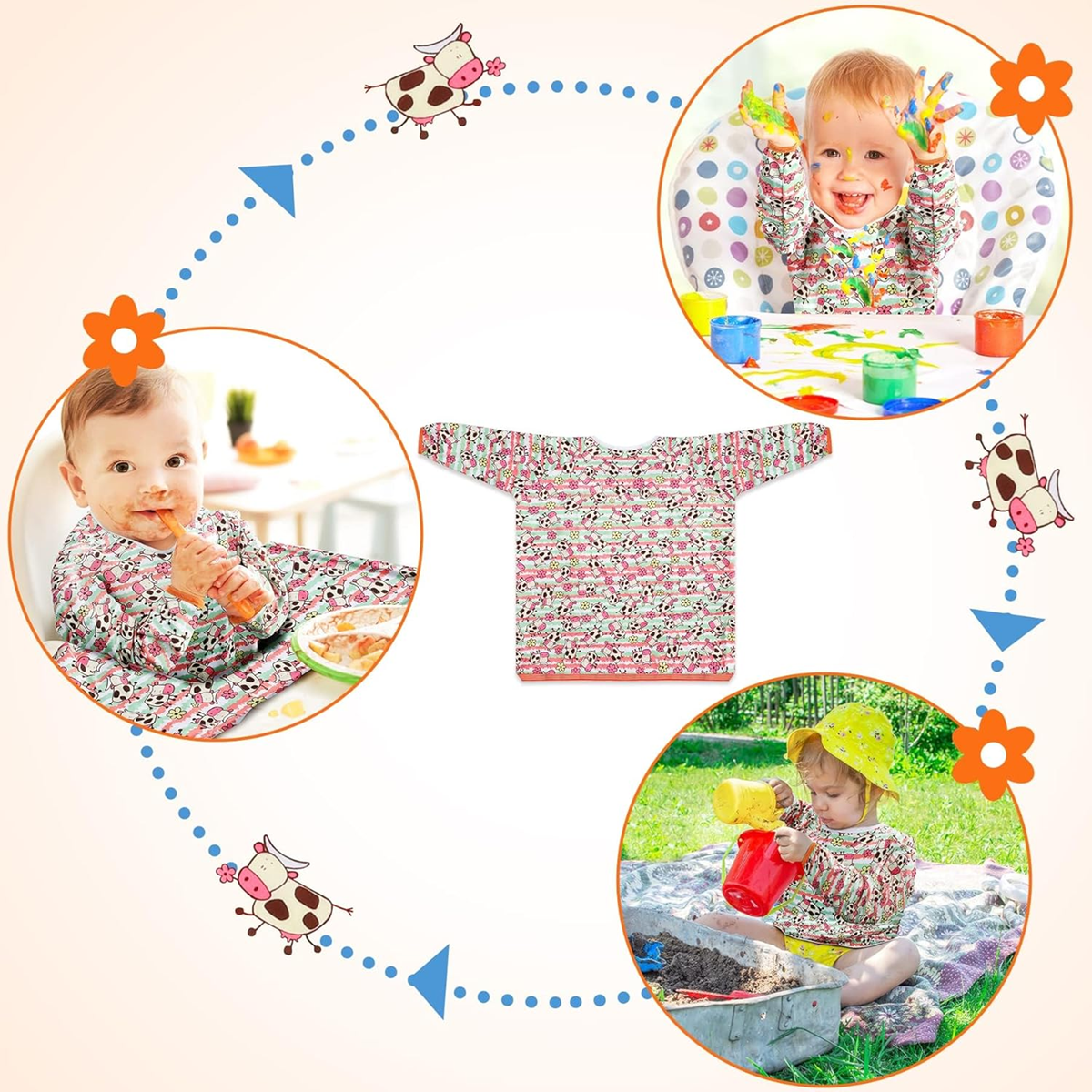 LENBEST Baby Bibs vattentätt haklappsförkläde med ärmar 6 m+
