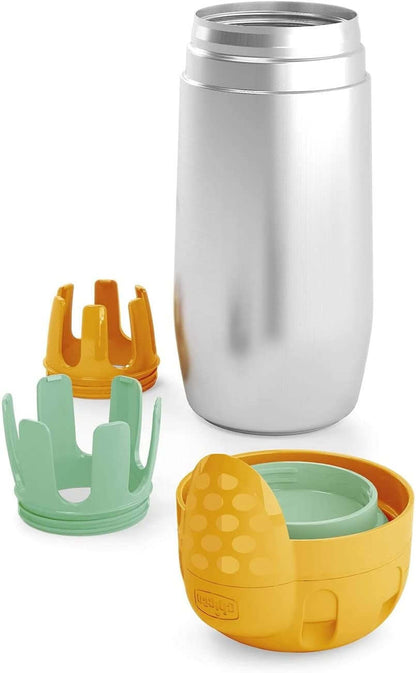 CHICCO termos ze stali + 2 wkładki do butelek, pojemnik termiczny z wkładkami, pomarańczowo-metaliczny