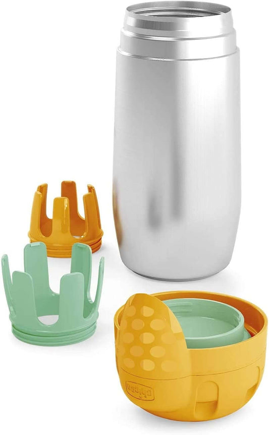 CHICCO termos ze stali + 2 wkładki do butelek, pojemnik termiczny z wkładkami, pomarańczowo-metaliczny