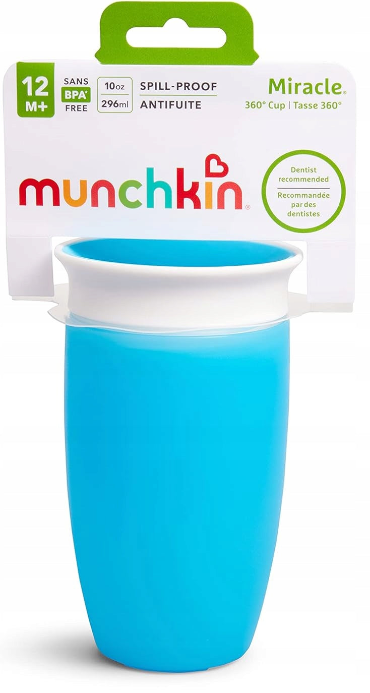 MUNCHKIN Miracle kubek 360 12msc+ 296ml, niebieski kubek antyprzeciekowy dla dzieci 12m+, silikonowy