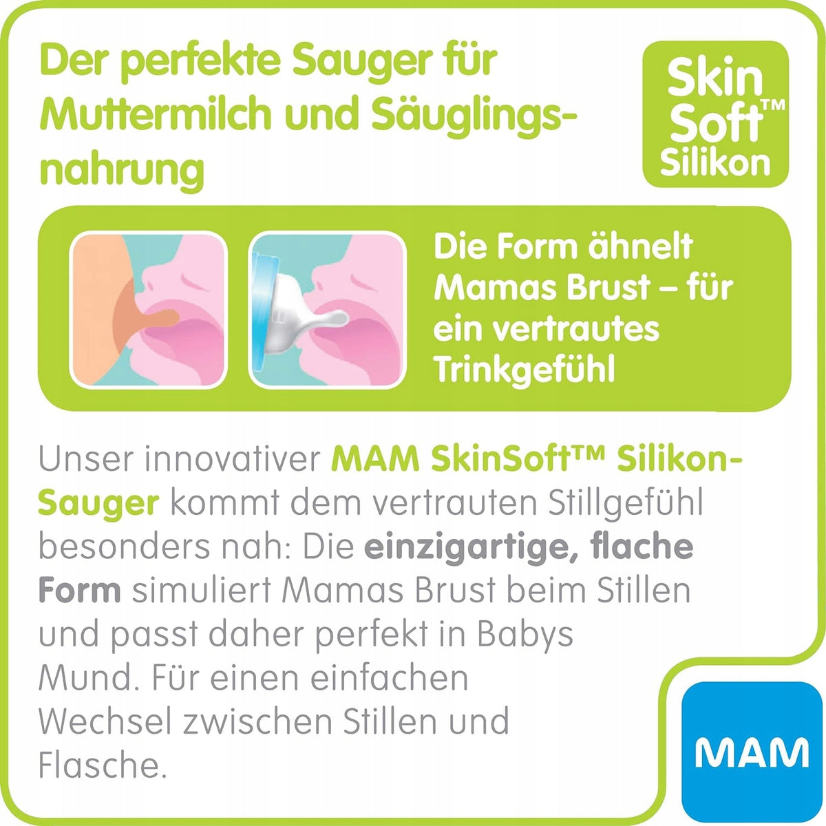 MAM smoczki do butelek 4msc+ x2, silikonowe SkinSoft dla niemowląt, BPA free, do szerokiej szyjki