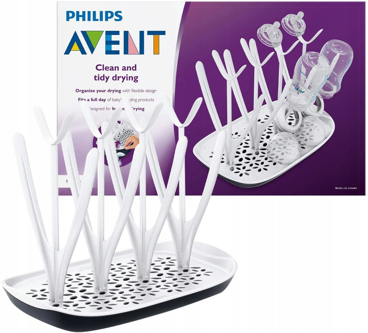 PHILIPS AVENT suszarka do butelek i akcesoriów biało-szara, BPA free, z tacką ociekową i miejscem na butelki