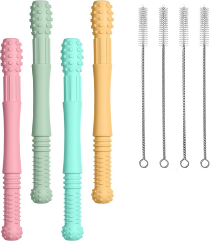 VICLOON anneau de dentition en silicone massant 4 pièces + 4 brosses de nettoyage 17 cm