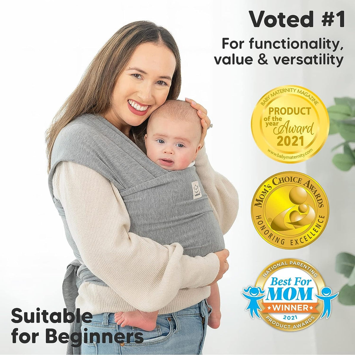 KEABABIES chusta elastyczna do noszenia 520 x 55, szara chusta dla noworodka, wygodna i bezpieczna dla początkujących