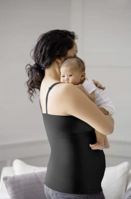 MEDELA top z biustonoszem do karmienia L czarny, bezszwowy top ciążowy z mamą karmiącą dziecko