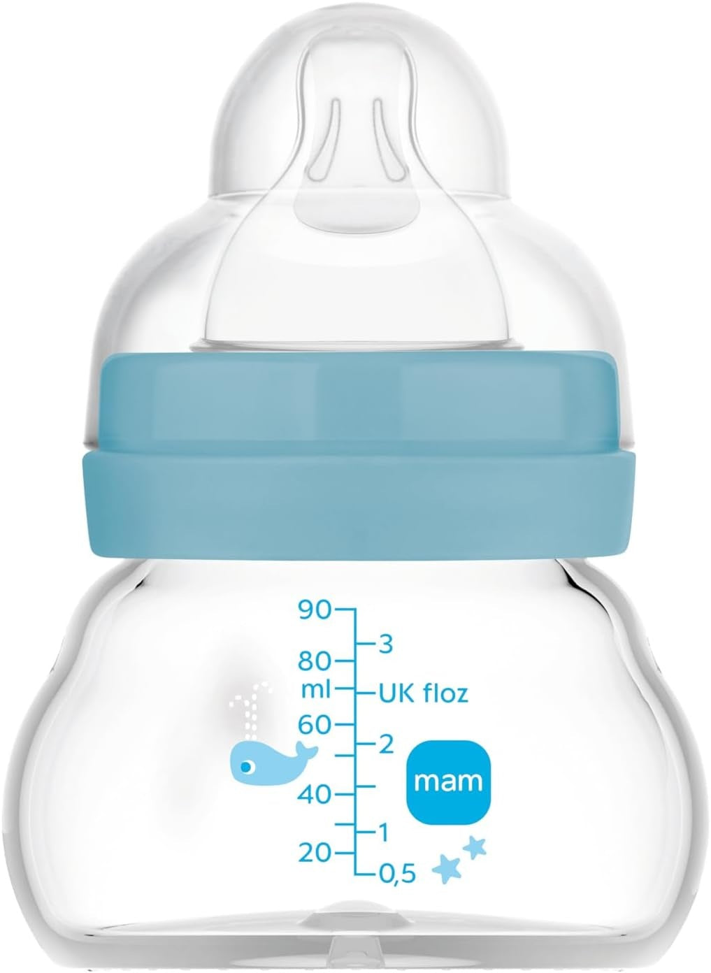 MAM Feel Good γυάλινο μπιμπερό 90 ml 0 m+ θηλή 1