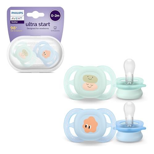 Philips Avent Ultra Start zielony i niebieski smoczek z etui i opakowaniem