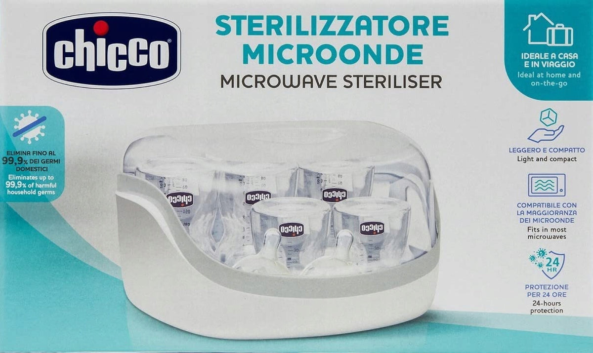 CHICCO sterylizator mikrofalowy biały plastikowy, kompaktowy sterylizator do butelek i smoczków