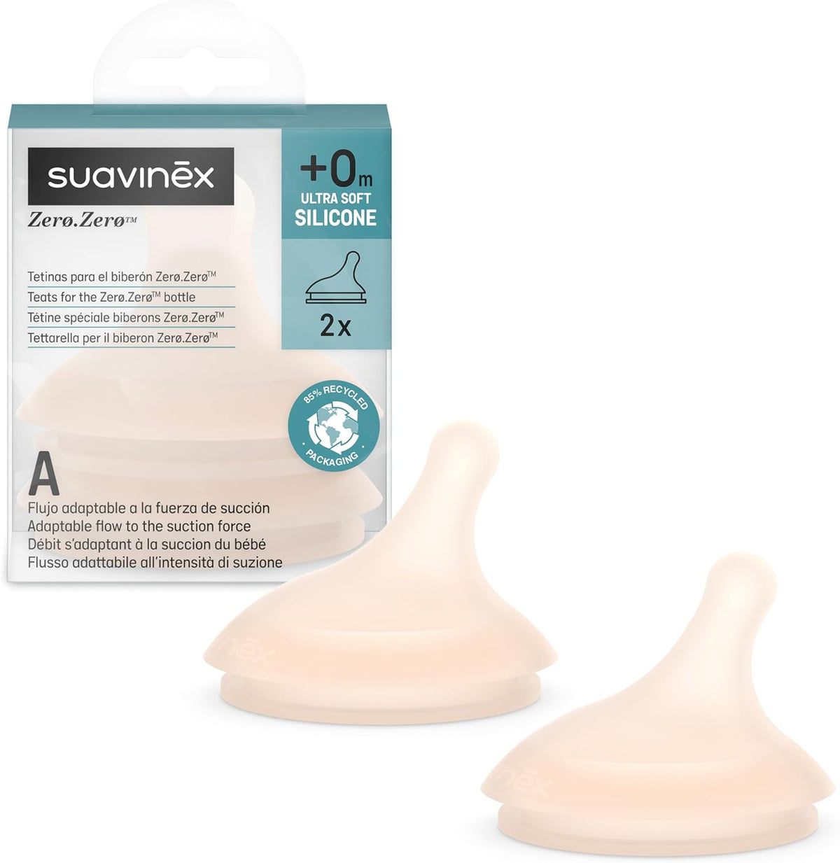 SUAVINEX Zero Zero speen voor fles (A) Aanpasbare stroom 0m+ x2