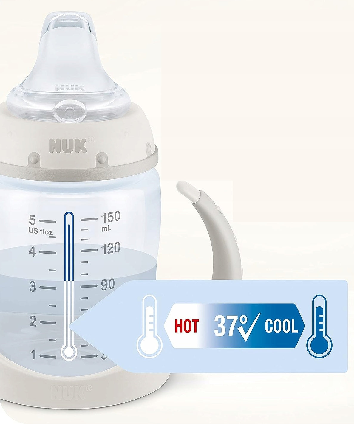 NUK Learner Cup KUBEK 150 ml wskaźnik temperatury ŚWIECI W CIEMNOŚCI, kubek niekapek 6m+ z ustnikiem