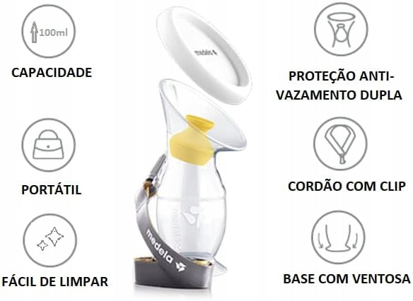 MEDELA kolektor silikonowy do zbierania pokarmu, pojemnik na mleko matki 100 ml, BPA free, z bazą i ochroną przed przeciekaniem