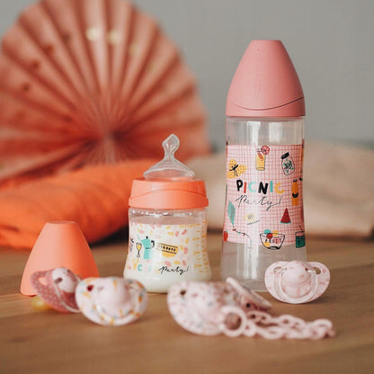 SUAVINEX fľaša s latexovým cumlíkom, veľkosť 2, 6 m+, 360 ml PICNIC PARTY