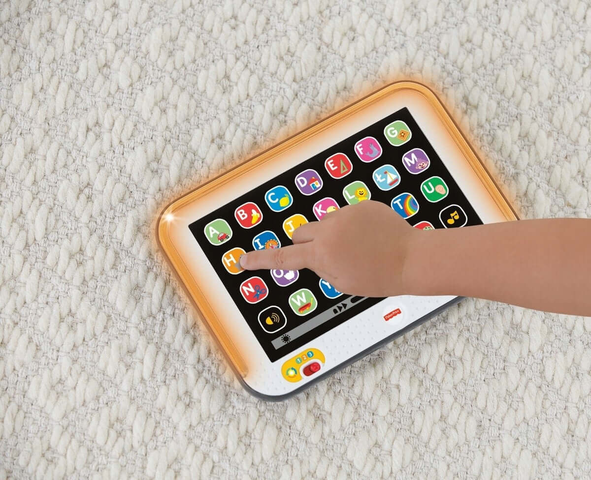 FISHER-PRICE tablet interaktywny J.NIEMIECKI z literami A-Z i przyciskami dla dzieci