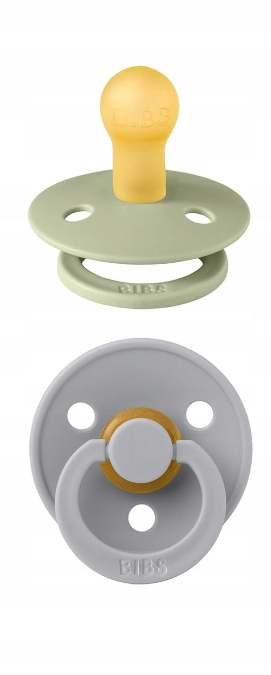 BIBS COLOUR smoczki uspokajające 2pack kauczuk 0-6 msc ANATOMICZNE, żółto-szary zestaw