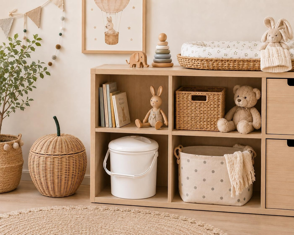 Rotho Babydesign biały kosz przy przewijaku i regale
