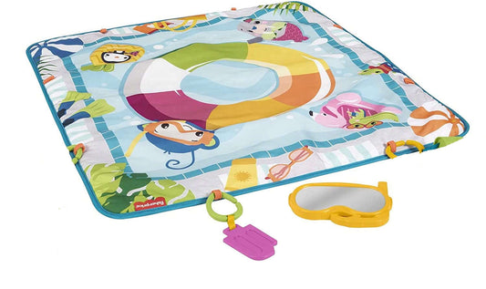 FISHER PRICE mata edukacyjna dla niemowląt 0+, kolorowa mata do zabawy z motywami basenu i zawieszkami