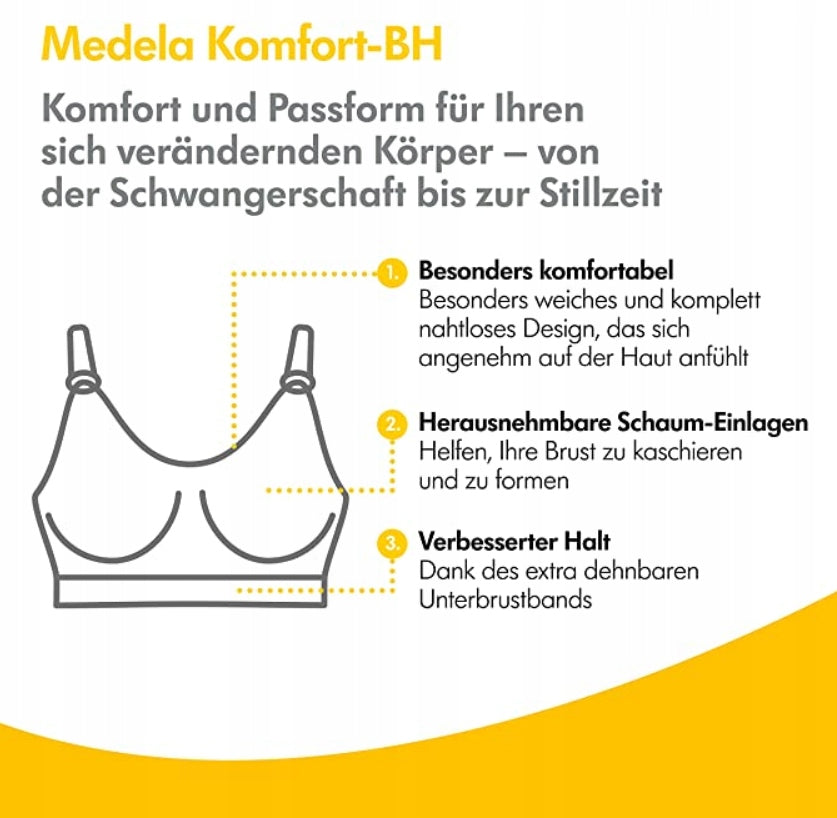 MEDELA biustonosz do karmienia KOMFORT +wkładki XL, bezszwowy, komfortowy, biały, do ciąży i karmienia