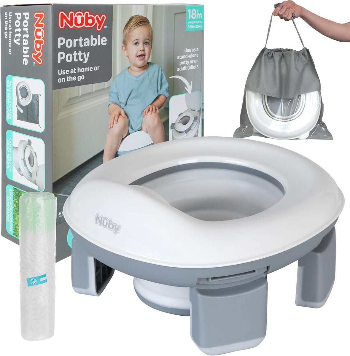 NUBY 3 em 1 penico de viagem, redutor de sanita + sacos 18 m+