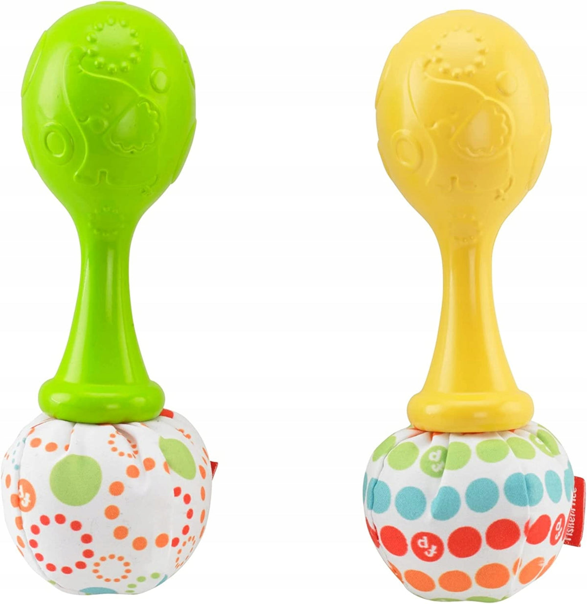 FISHER-PRICE BLT33 grzechotki marakasy 2 sztuki, zielono-żółte zabawki sensoryczne dla niemowląt
