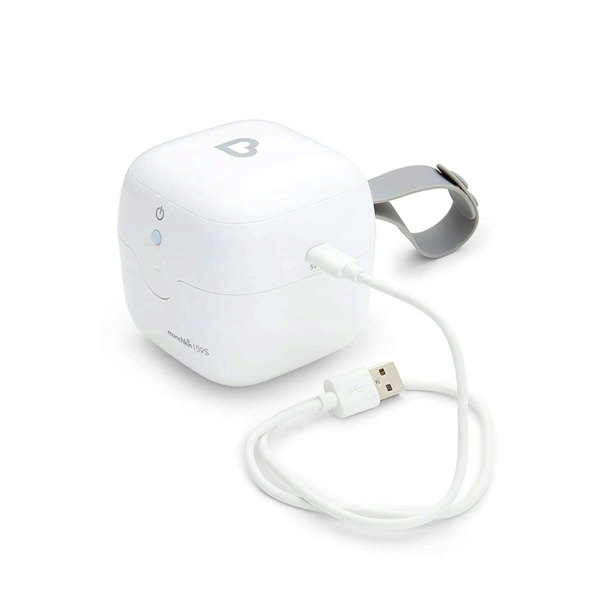 MUNCHKIN UV 59s podręczny STERYLIZATOR 7,5 cm biały, z kablem USB i uchwytem, do sterylizacji smoczków i ustników