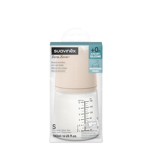 Butelka Suavinex Zero.Zero 180 ml S w przezroczystym opakowaniu z oznaczeniem 0m+.