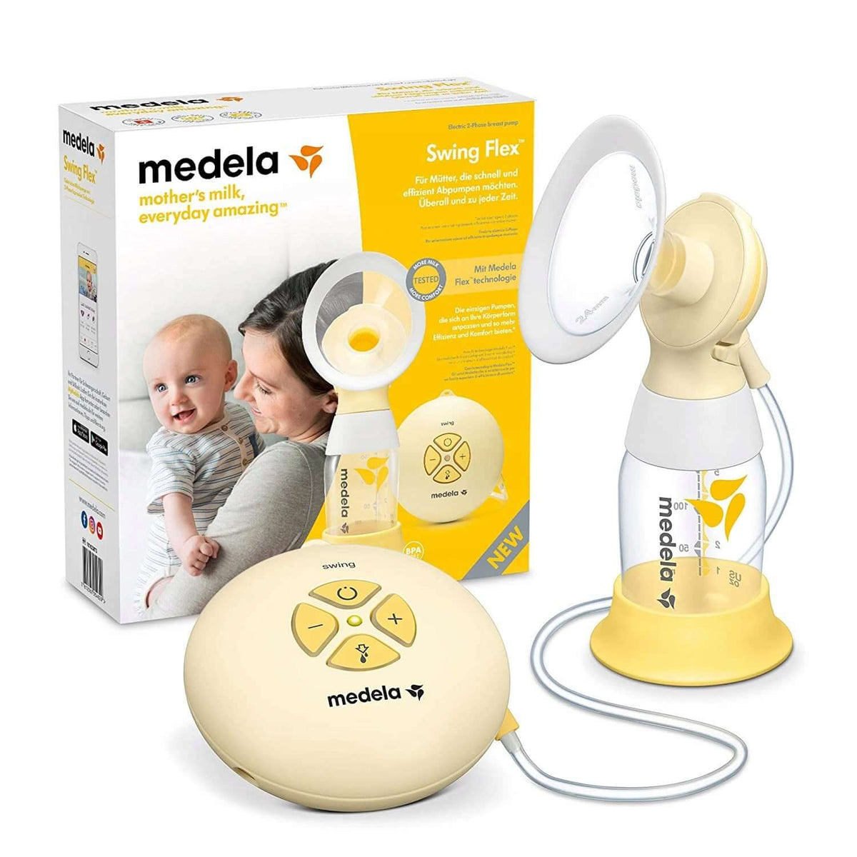 MEDELA Swing Flex 2-fazowy laktator elektryczny, żółty, z technologią PersonalFit Flex™ i ergonomicznym lejkiem