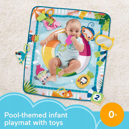 FISHER PRICE mata edukacyjna 0+ z zabawkami, motyw basenu, wspiera rozwój zmysłów i koordynację dziecka
