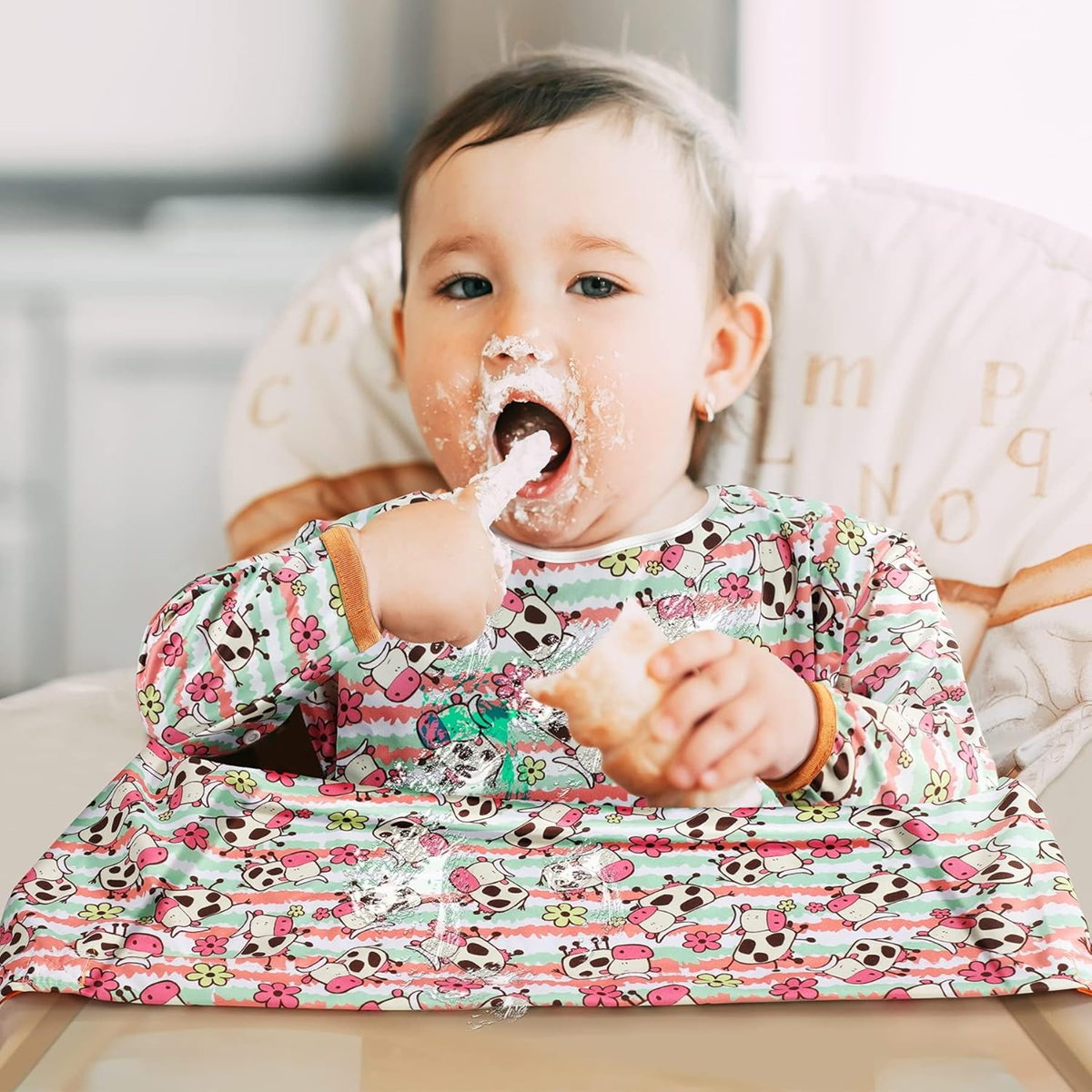 LENBEST Baby Bibs vattentätt haklappsförkläde med ärmar 6 m+