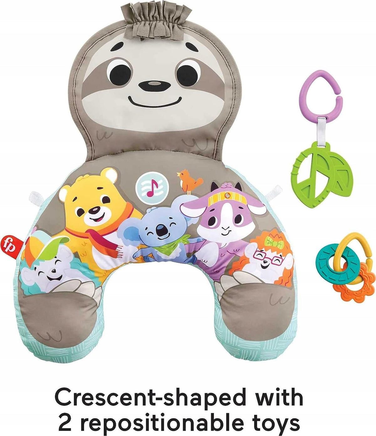FISHER-PRICE poduszka do zabawy na brzuszku LENIWIEC wibracje + muzyka z 2 zabawkami i zawieszkami