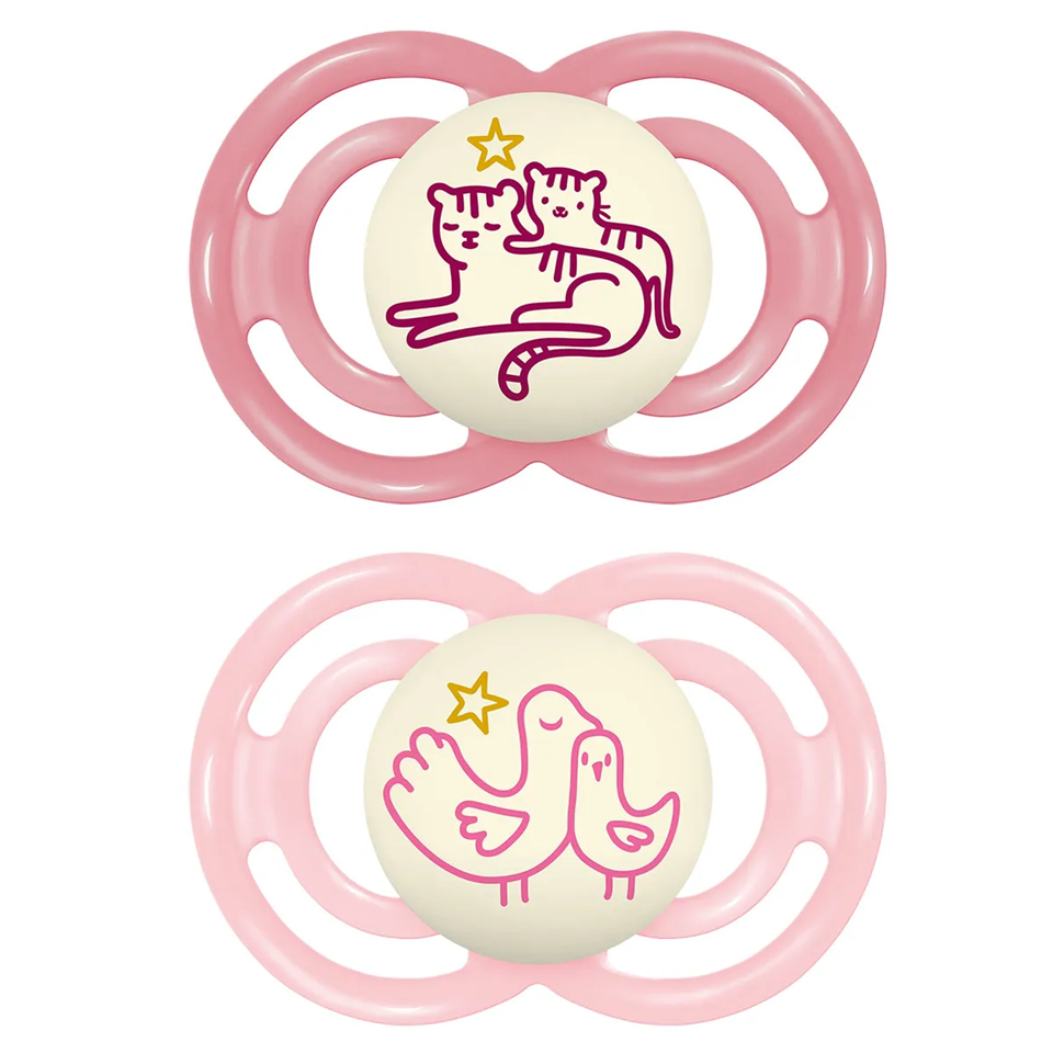MAM Perfect Night orthodontic pacifiers glowing in the dark