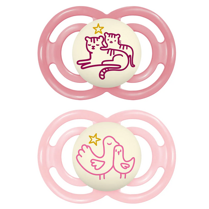 MAM Perfect Night orthodontic pacifiers glowing in the dark
