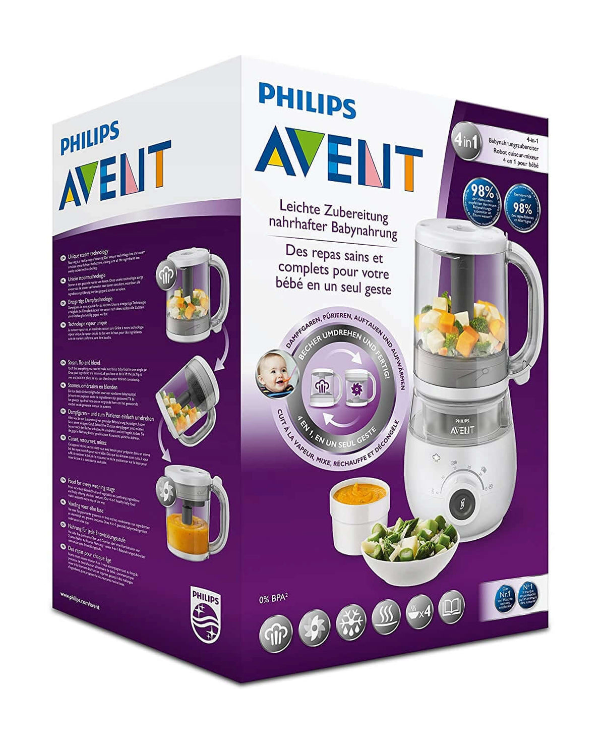 PHILIPS AVENT SCF883/01 4w1 parowar mikser 1000ml1, biały, BPA free, do gotowania i miksowania posiłków dla niemowląt
