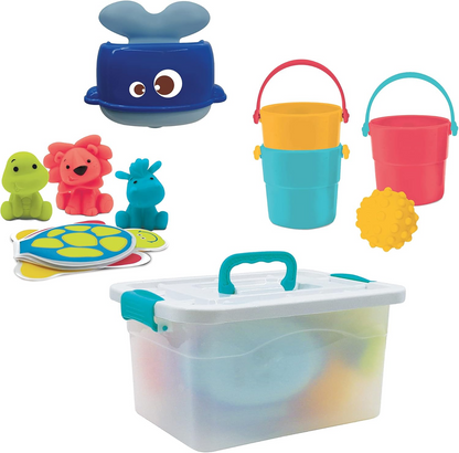 Set de jucării pentru baie LUDI 9 piese + cutie cu mâner