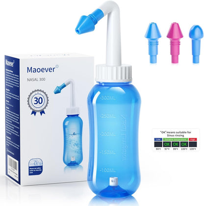 MAOEVER Nasal 300 næseskylleapparat til børn og voksne, 3 mundstykker, 300 ml