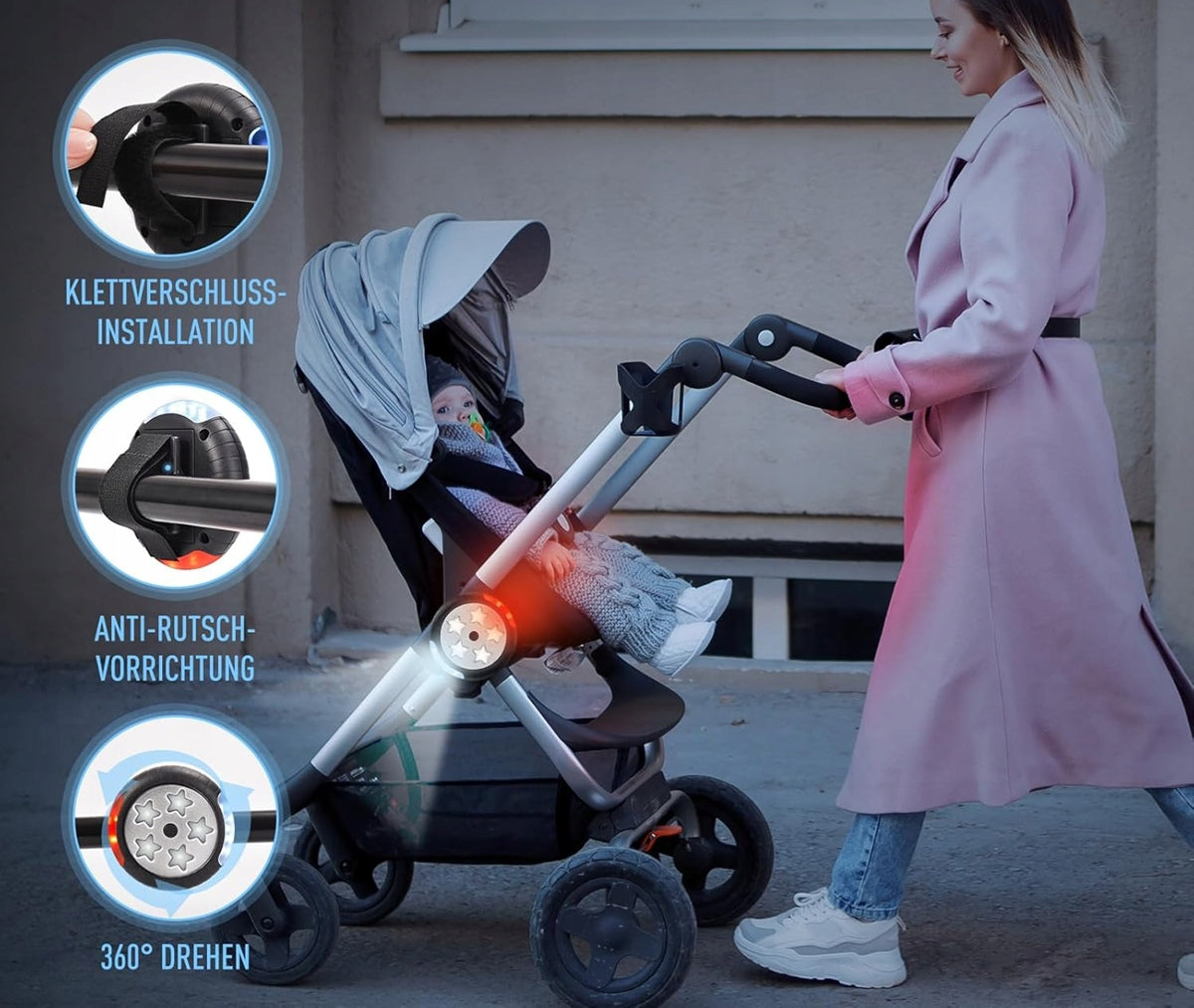 AMTEKER luci impermeabili per passeggino 8 cm 2 pezzi