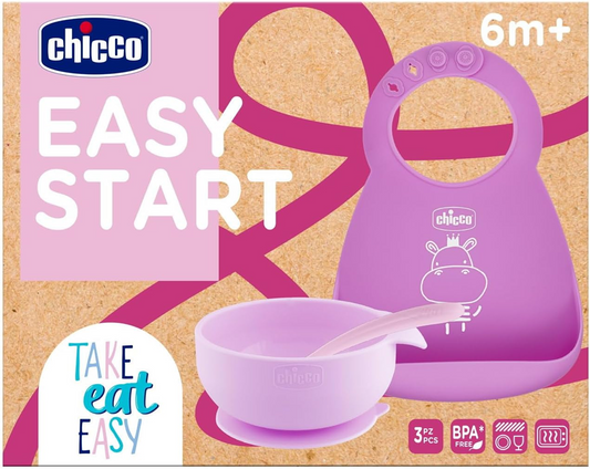 CHICCO set EASY START bol cu ventuză linguriță bavetă 6luni+