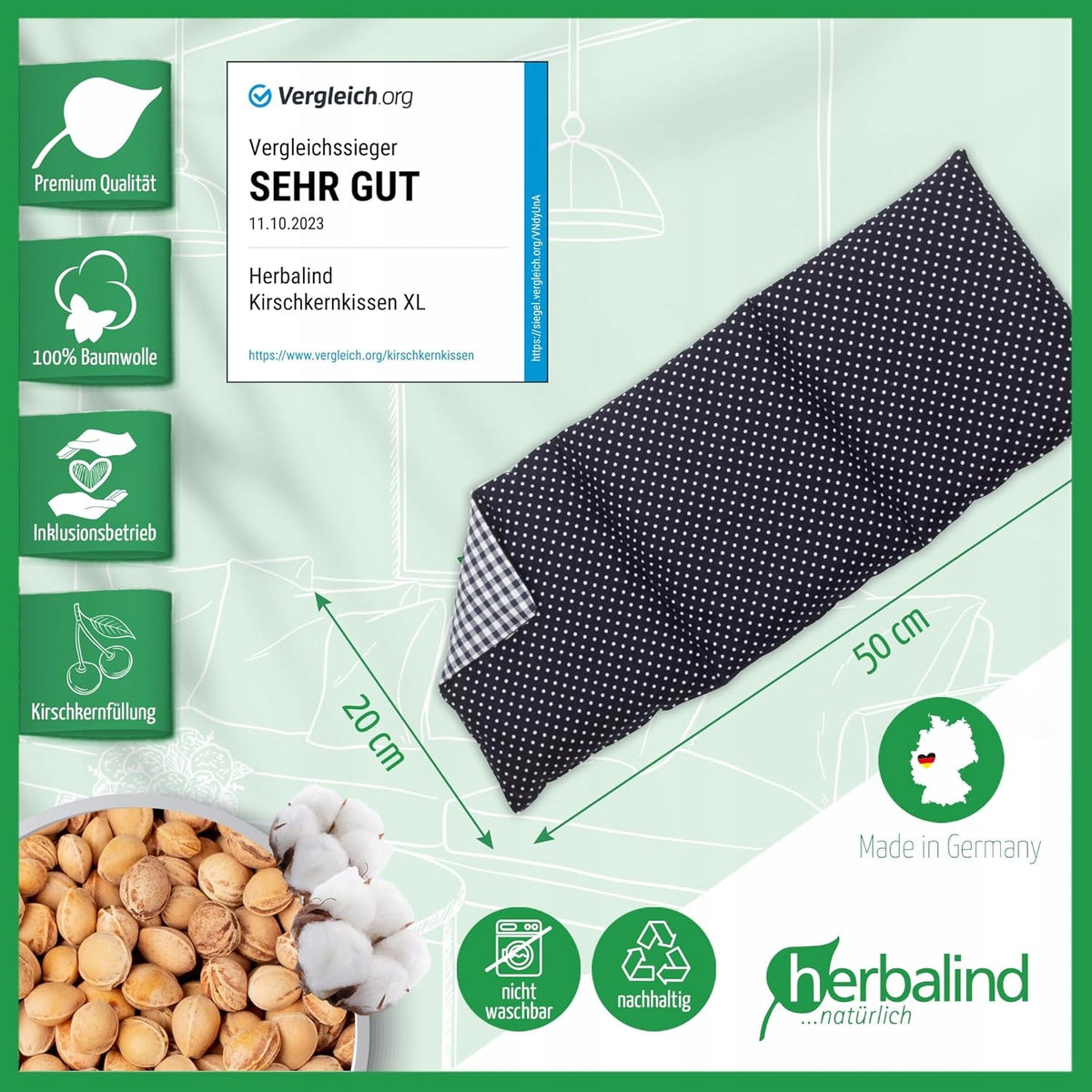HERBALIND termofor s třešňovými peckami XL 900g 50x20cm