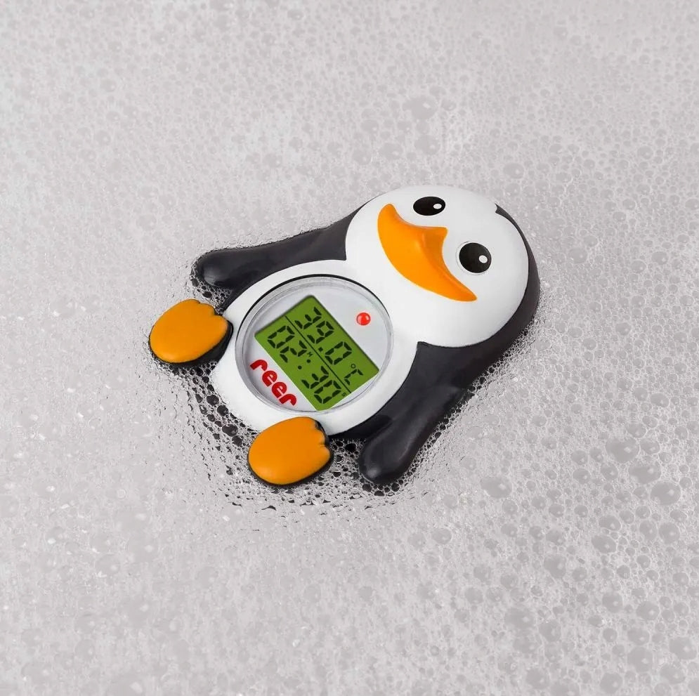 REER MyHappyPingu 2w1 cyfrowy termometr kąpielowy i pokojowy w kształcie pingwina, pływający w kąpieli